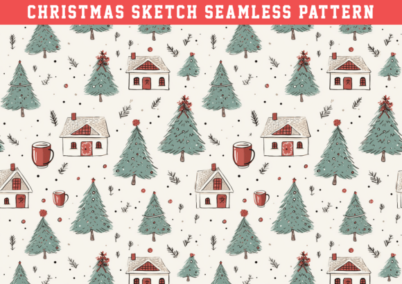 Christmas Sketch Seamless Pattern for Graphics & Patterns