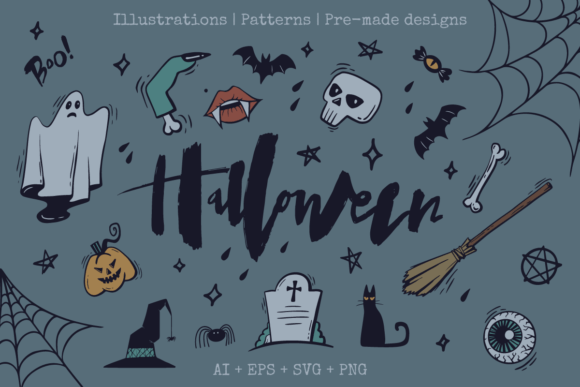 Halloween Illustration Pack Bonus for Spooky Craft Graphics