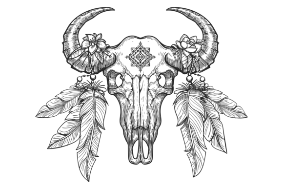 Horned Skull Tribal Graphics for Crafts & Digital Sales