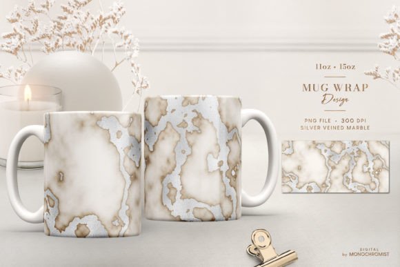 Mug Sublimation Beige Marble Silver Graphics