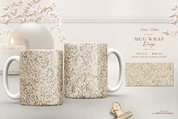 Mug Sublimation Boho Beige Gold Cork Graphics
