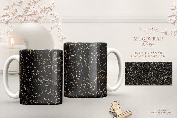 Mug Sublimation Boho Black Gold Cork Graphics