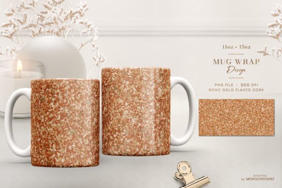 Mug Sublimation Boho Brown Gold Cork