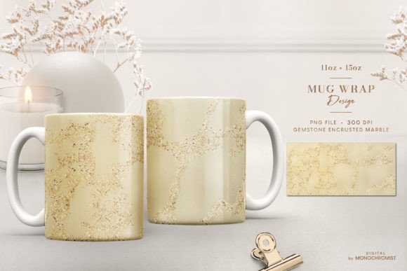 Mug Sublimation Gold Marble Yellow Glow Graphics