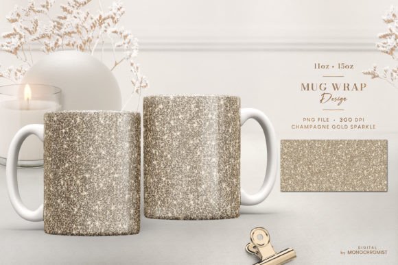 Mug Sublimation Sparkling Champagne Gold Graphics