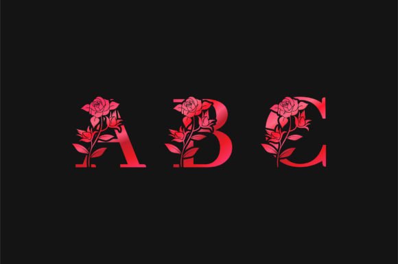 Red Metal Gradient Floral Alphabet ABC Graphics