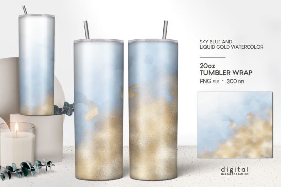 Tumbler Wrap Sky Blue Liquid Gold Graphics for Crafts