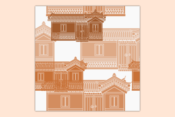 Wide Traditional Korean Hanok Pattern in Graphics & Patterns